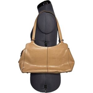 Vintage Y2K Tan Leather Shoulder Bag Minimalist 90s Monsac Handbag Purse Neutral